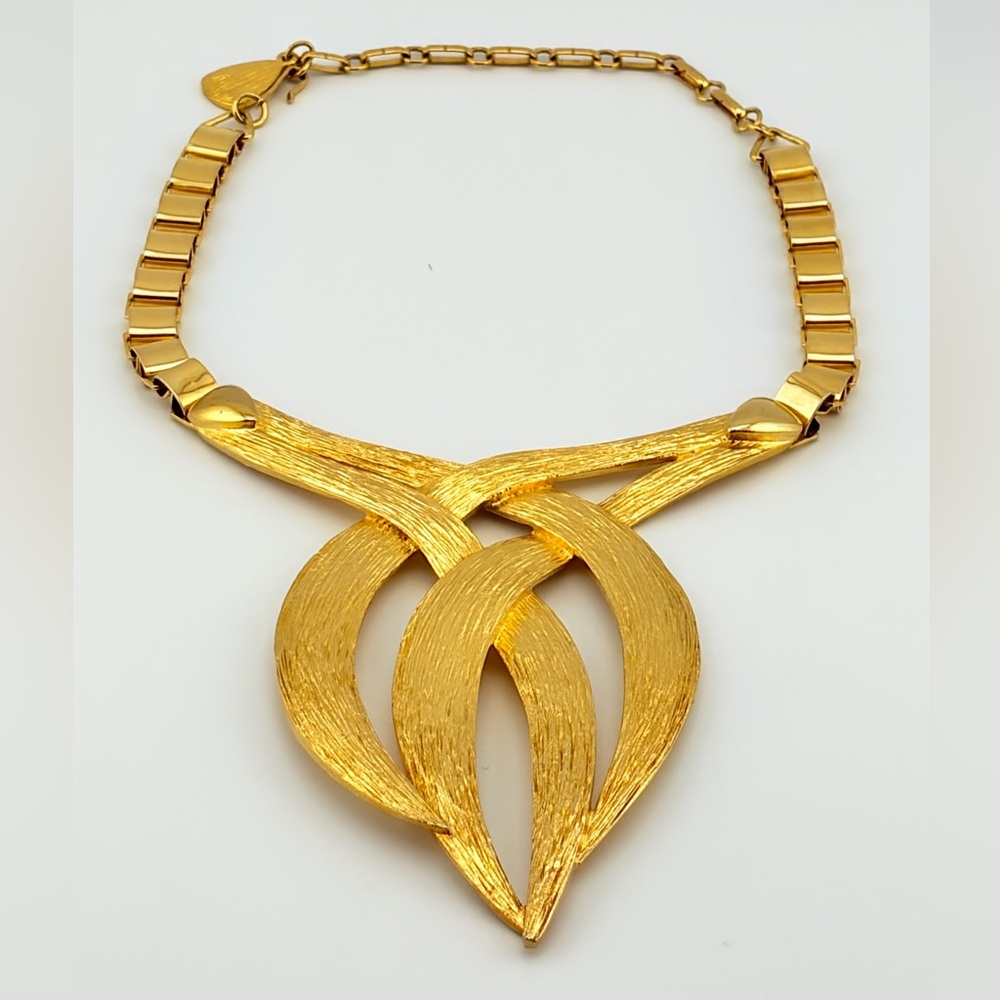 RARE Vintage Vendome Gold Plated Myriad Textured Fire Torch Art Necklace HUGE